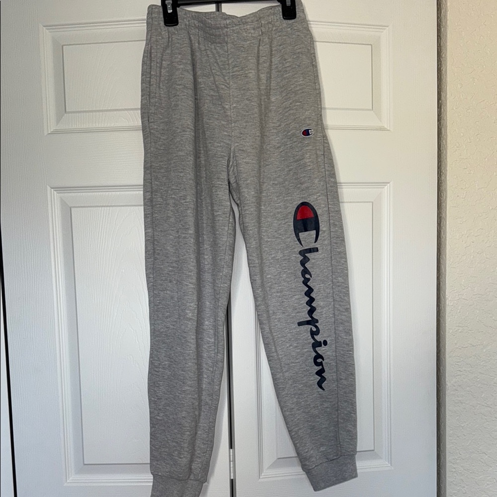 Champion Gray Sweatpants with Tapered Fit and Elastic Cuffs